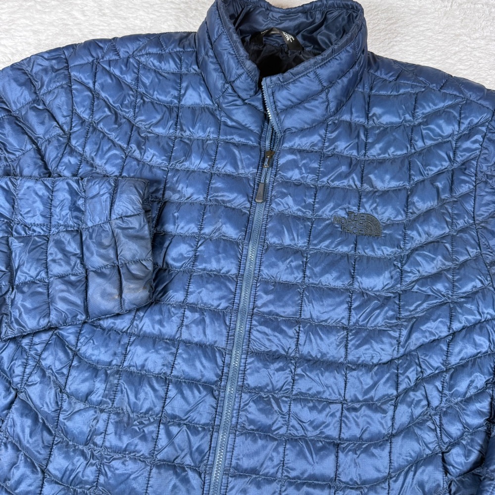 The North Face Thermoball Mens XXL Blue Nylon Quilted L/S Full Zip Puffer Jacket
